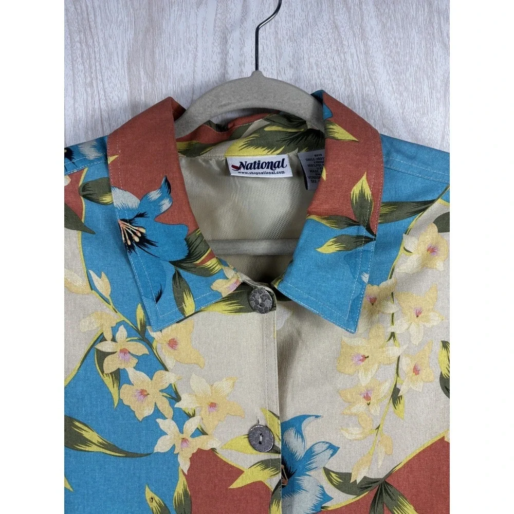 Vintage National 100% Silk Jacket Floral Tropical Aloha Boho Resort Chic Women M